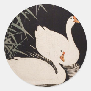 Adesivo Redondo Clássico ukiyo-e japonês vintage lago do cisne bra