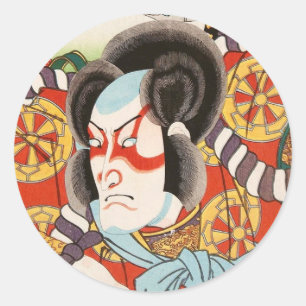 Adesivo Redondo Clássico ukiyo-e kabuki samurai Utagawa vintage ar