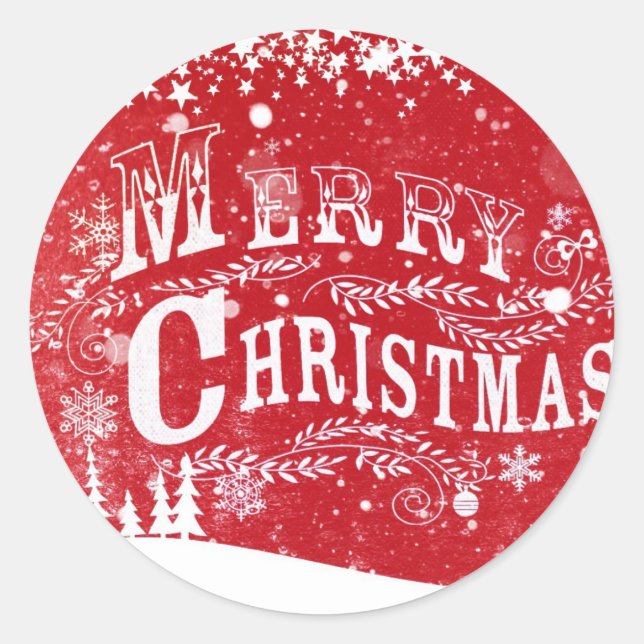 Adesivo Redondo Clássico Vermelho Branco Feliz Natal (Frente)