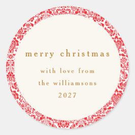 Adesivo Redondo Clássico Vermelho Floral Personalizado Cumprimento