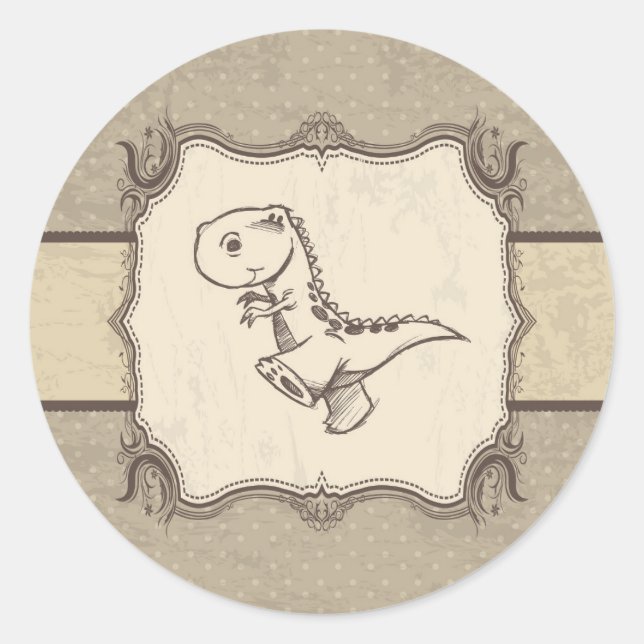 Adesivo Redondo Clássico Vintage Dinossauro (Frente)