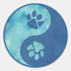 Adesivo Redondo Clássico Yin Yang Paw Azul
