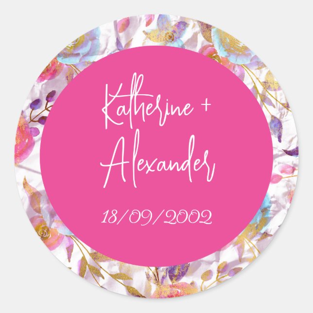 Adesivo Redondo Clássicos de casamento cor-de-rosa Lily Invitation (Frente)