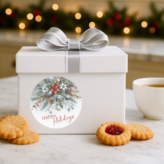 Adesivo Redondo Classy Dark Red Teal Blue Green Floral Wreath (Criador carregado)