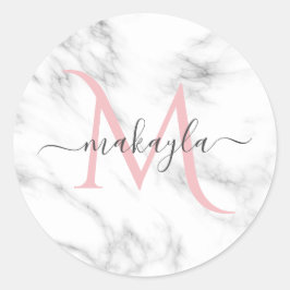 Adesivo Redondo Classy Girly Luxury Marble Design Name Monograma
