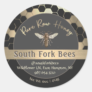 Adesivo Redondo Classy Honey Label Honeycomb Queen Bee Dourada