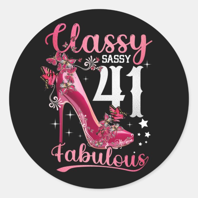 Adesivo Redondo Classy Sassy 41 And Faburlous 41st Birthday Floral (Frente)