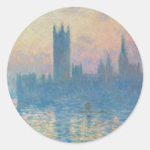 Adesivo Redondo Claude Monet Casas do Parlamento Pôr do Sol