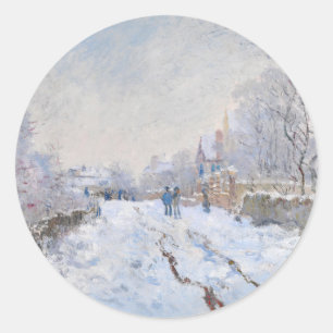 Adesivo Redondo Claude Monet - Cena de neve em Argenteuil