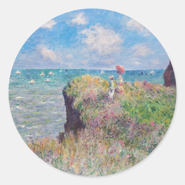 Adesivo Redondo Claude Monet - Cliff Walk em Pourville (Frente)
