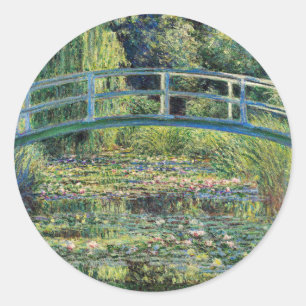Adesivo Redondo Claude Monet - Lago de Nenúfares e Ponte Japonesa