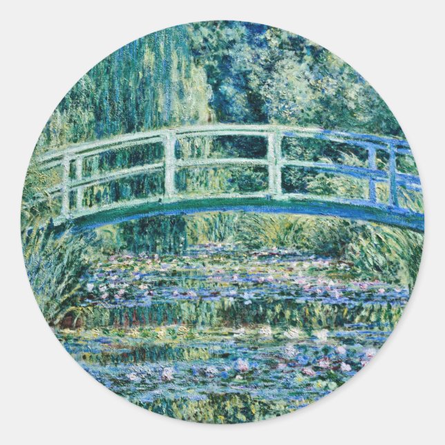 Adesivo Redondo Claude Monet - Lírios De Água E Ponte Japonesa (Frente)