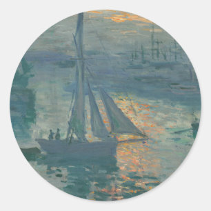 Adesivo Redondo Claude Monet Nascer do Sol Marinho Barco de Vela I