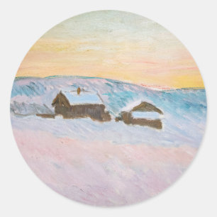 Adesivo Redondo Claude Monet - Paisagem da Noruega, Casas Azuis