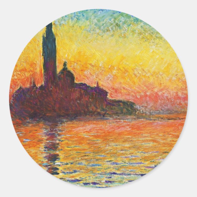 Adesivo Redondo Claude Monet Sunset Em Veneza Impressionista Arte (Frente)