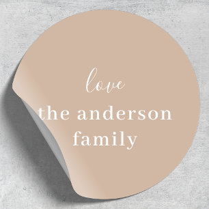 Adesivo Redondo Clay Mínimo De Taupe Elegante Moderno Com Amor