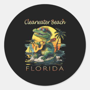 Adesivo Redondo Clearwater Beach Flórida Férias Cute Alligator S