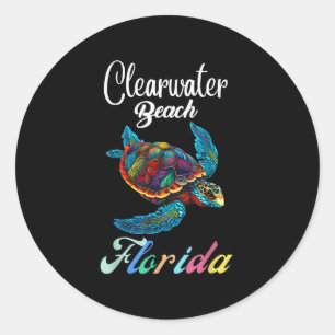 Adesivo Redondo Clearwater Beach, Flórida, Tie Dye Sea Turtle Famí