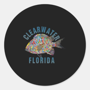 Adesivo Redondo Clearwater, Florida Beach Design _ Souvenir Ilust