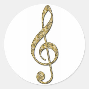 Adesivo Redondo Clef de triplo Dourado do metal