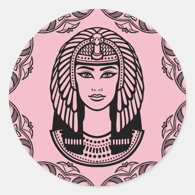 Adesivo Redondo Cleópatra Egípcio em Decorativo Rosa (Frente)