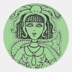 ADESIVO REDONDO CLEOPATRA OCTOPUS MERMAID, FANTASIA GÓTICO SIREN