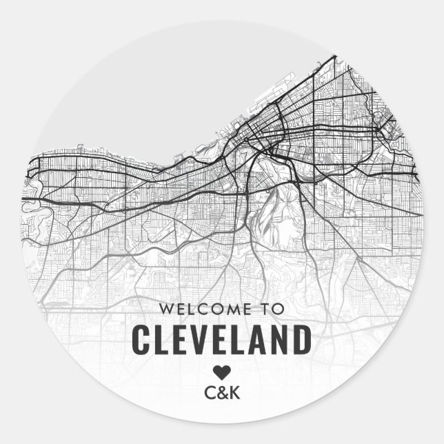 Adesivo Redondo Cleveland, mapa da cidade de Ohio | Boas-vindas (Frente)