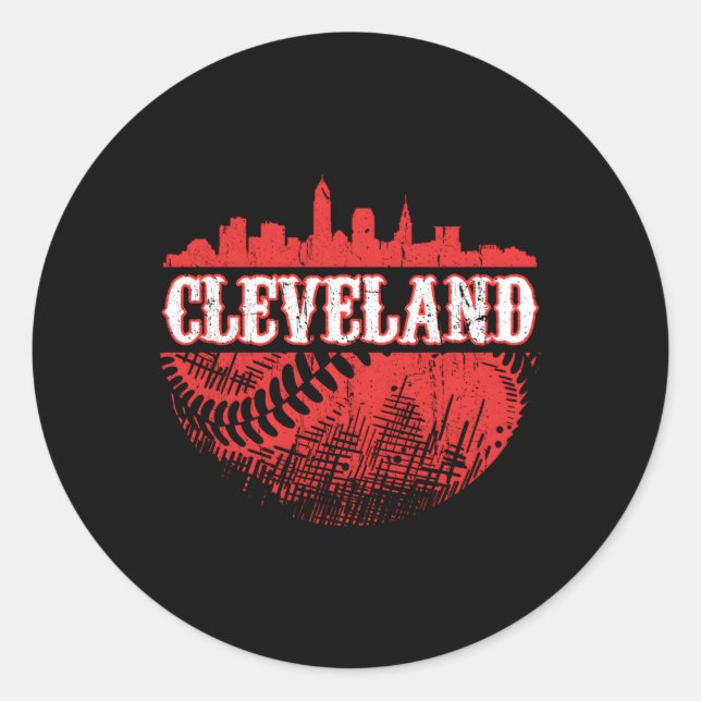 Adesivo Redondo Cleveland Skyline City Baseball Conhecido Em Gamed (Frente)
