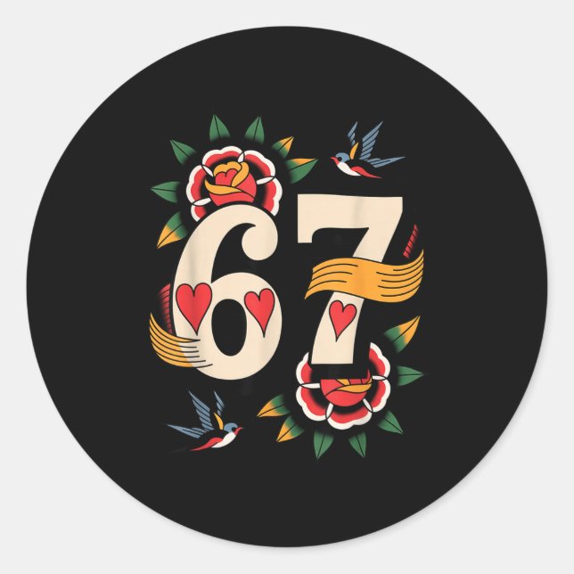 Adesivo Redondo Clic 67 Tattoo Six Seven Valentines Day Ker  (Frente)
