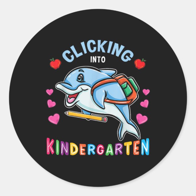 Adesivo Redondo Clicking Into Kindergarten Dolphin Back To School  (Frente)