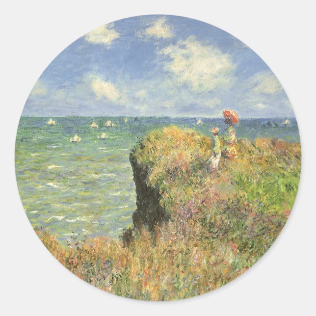 Adesivo Redondo Cliff Walk em Pourville por Claude Monet (Frente)