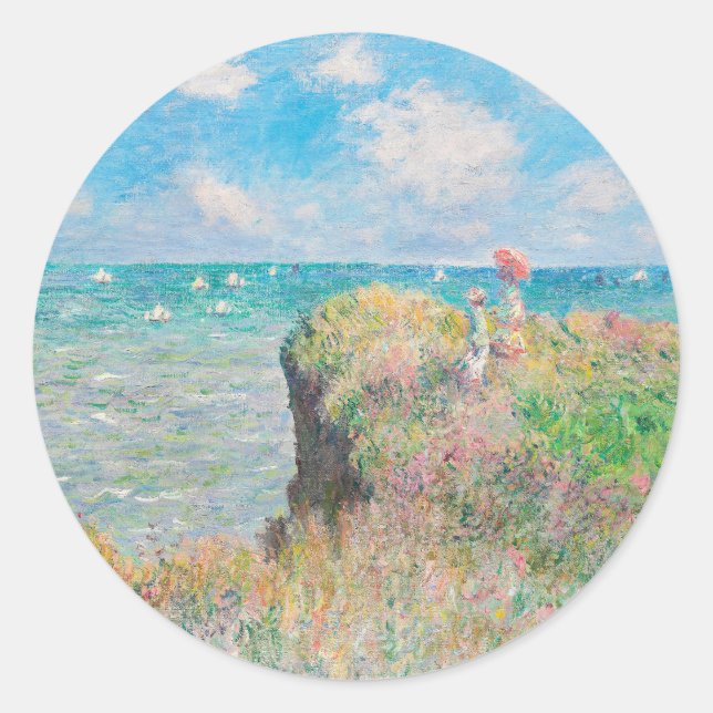 Adesivo Redondo Cliff Walk em Pourville por Claude Monet (Frente)