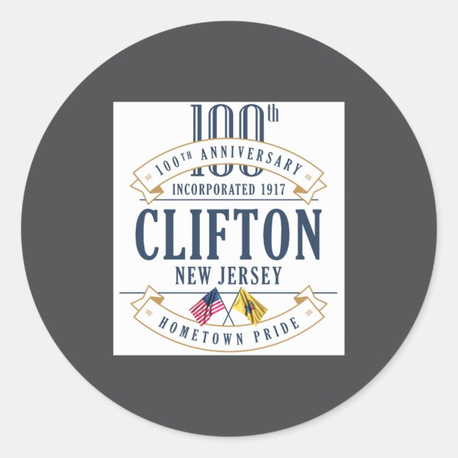 Adesivo Redondo Clifton New Jersey 100th Anniv White _1  (Frente)