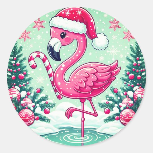 Adesivo Redondo Clipart-10424 do Christmas Flamingo Sublimation (Frente)