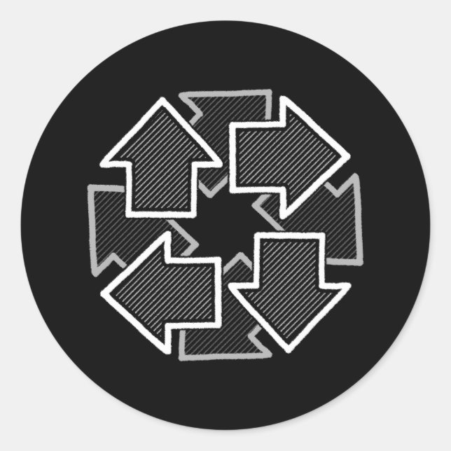 Adesivo Redondo Clockwise Arrows Minimal Geometric Black Variant 2 (Frente)