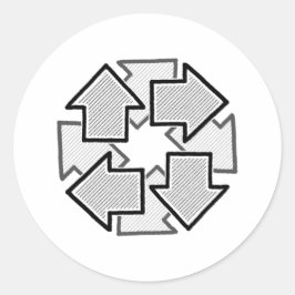 Adesivo Redondo Clockwise Arrows Minimal Geometric White Variant 1