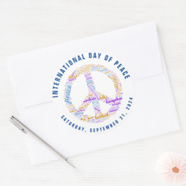 Adesivo Redondo Cloud mundial de sinais de paz no Dia Mundial da P