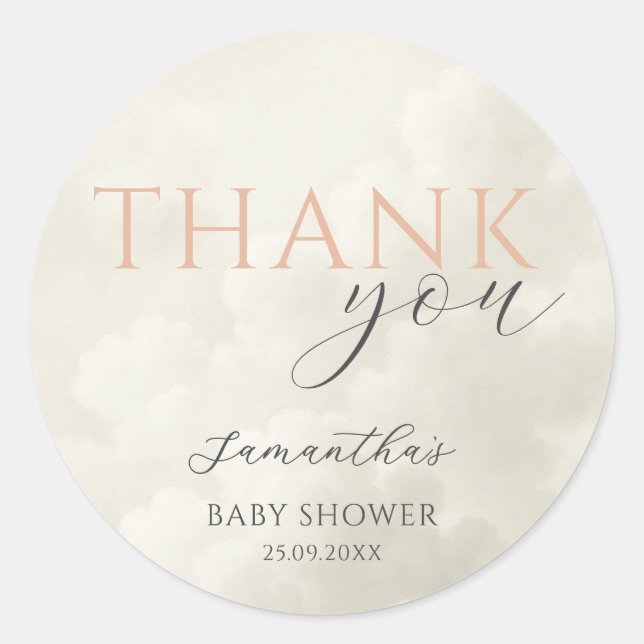 Adesivo Redondo Cloud Nine Modern Baby Shower Thank You (Frente)