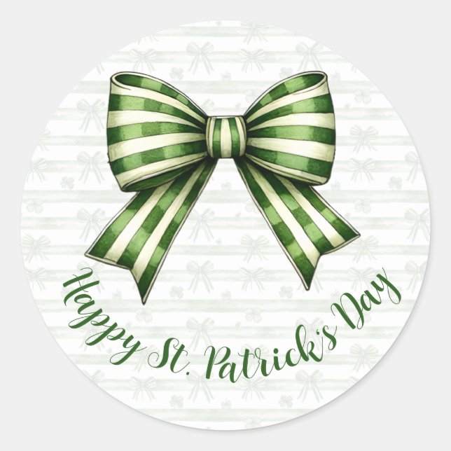 Adesivo Redondo Clover & Bow St. Patrick’s Day Party Design (Frente)