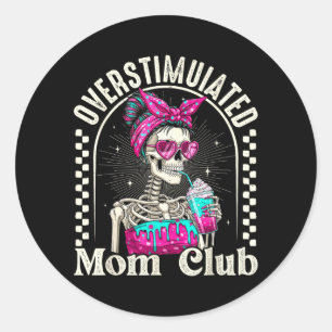 Adesivo Redondo Clube da Mãe Superestimulada Café Gelado Esqueleto