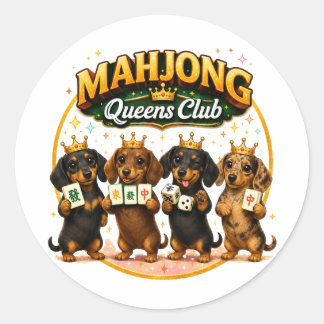 Adesivo Redondo Clube das Rainhas do Mahjong Dachshunds Fofos
