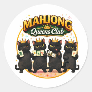 Adesivo Redondo Clube das Rainhas do Mahjong Gatos Pretos Fofos