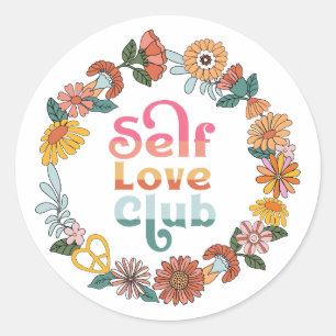 Adesivo Redondo Clube de Amor Próprio Citação Positiva Retro