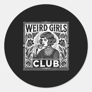 Adesivo Redondo Clube de Garotas Estranhas Linocut Vintage Retrove