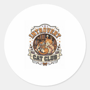 Adesivo Redondo Clube de Gato Introvertido Gato Anti Social Vinta