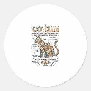 Adesivo Redondo Clube de Gatos Anatomia de Gato Diagrama Científic