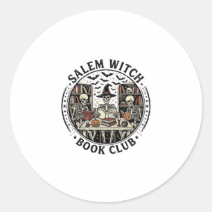 Adesivo Redondo Clube de Livros de Bruxas de Salem Vintage Esquele