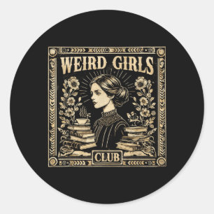 Adesivo Redondo Clube de Meninas Estranhas Arte Gótica Feminista V