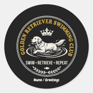 Adesivo Redondo Clube de Natação de Golden Retriever Vintage Cacho