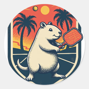 Adesivo Redondo Clube de Pickleball Capybara Logotipo Retro - Espo